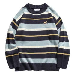 Striped Sweaters|Sweaters*Boogzel Clothing Croissant Embridery Striped Pullover