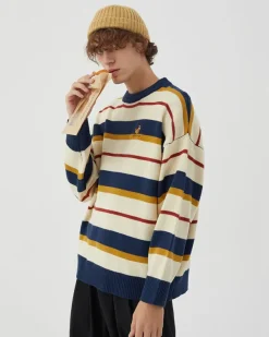 Striped Sweaters|Sweaters*Boogzel Clothing Croissant Embridery Striped Pullover