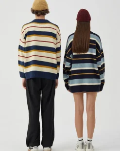 Striped Sweaters|Sweaters*Boogzel Clothing Croissant Embridery Striped Pullover