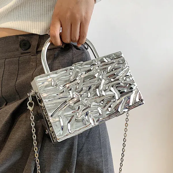 Bags & Purses*Boogzel Clothing Crumpled Metal Chain Bag Silver