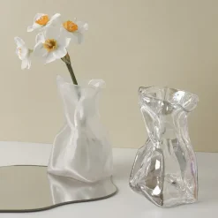 Flower Vases|Aesthetic Room Decor*Boogzel Clothing Crumpled Paper Glass Flower Vase