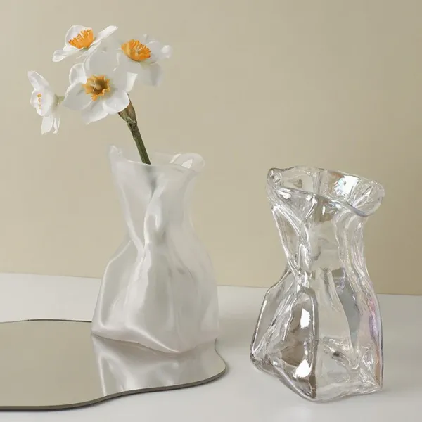 Flower Vases|Aesthetic Room Decor*Boogzel Clothing Crumpled Paper Glass Flower Vase