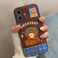 Iphone Cases*Boogzel Clothing Cute Bear Embroidery iPhone Case Brown
