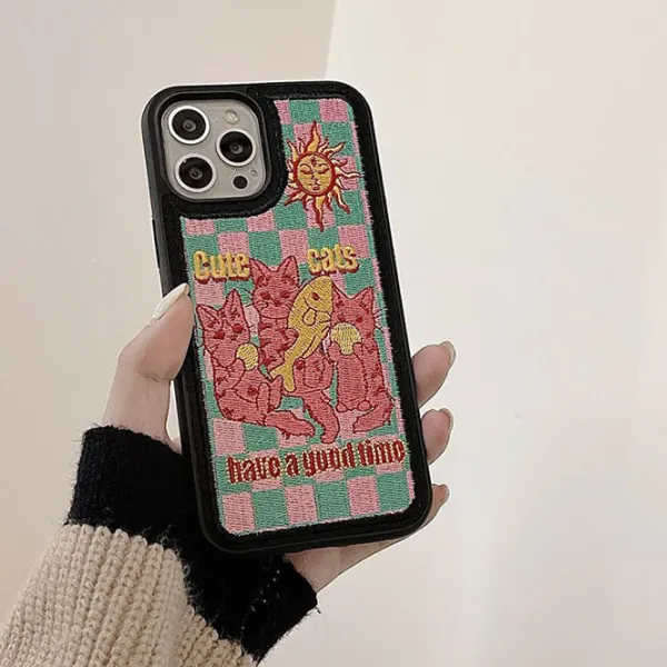 Iphone Cases*Boogzel Clothing Cute Cats Embroidery iPhone Case