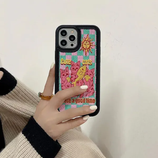 Iphone Cases*Boogzel Clothing Cute Cats Embroidery iPhone Case