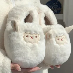 Mad*Boogzel Clothing Cute Lamb Fluffy Slippers White
