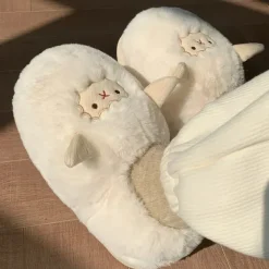 Mad*Boogzel Clothing Cute Lamb Fluffy Slippers White