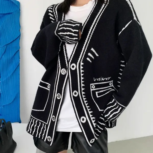 Knit Cardigans*Boogzel Clothing 2D Cartoon Outline Knitted Cardigan