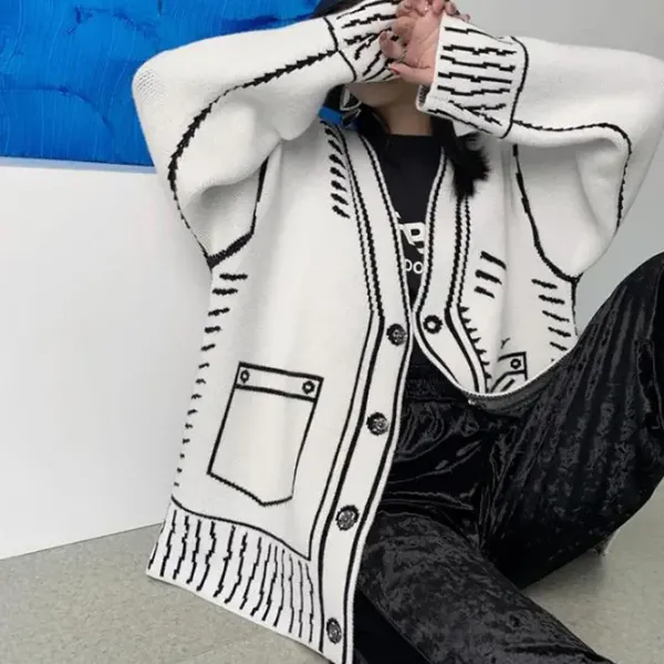 Knit Cardigans*Boogzel Clothing 2D Cartoon Outline Knitted Cardigan