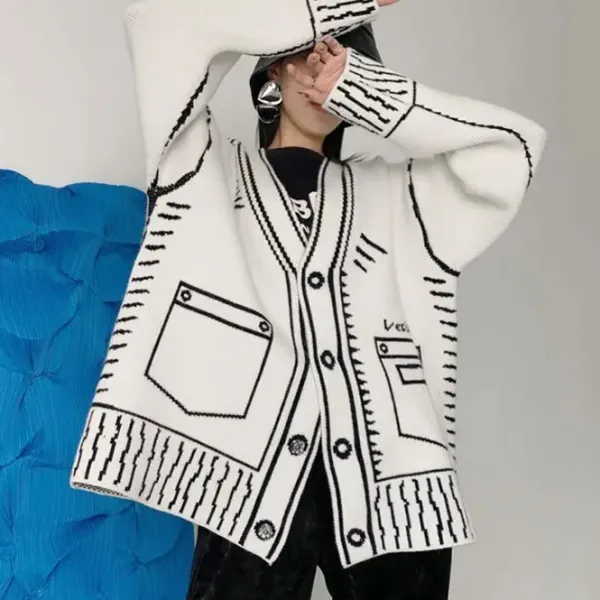 Knit Cardigans*Boogzel Clothing 2D Cartoon Outline Knitted Cardigan