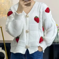 Knit Cardigans*Boogzel Clothing 3D Strawberry Pattern Cardigan