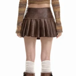 Skirts*Boogzel Clothing Danger Zone Pleated Skirt Brown