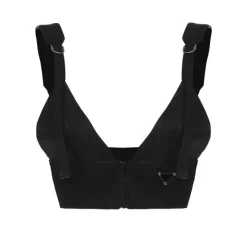 Crop Tops*Boogzel Clothing Danger Zone Front Zip Buckle Top Black