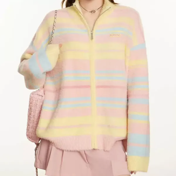 Sweaters*Boogzel Clothing Danish Pastel Striped Zip-Up Jumper Multi