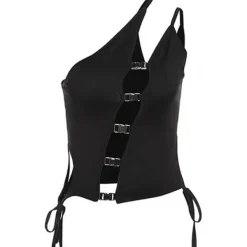 Y2K Tops*Boogzel Clothing Dark Enigma Asymmetrical Split Top Black