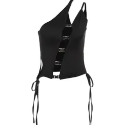 Y2K Tops*Boogzel Clothing Dark Enigma Asymmetrical Split Top Black