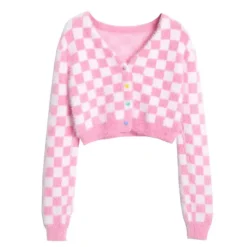 Knit Cardigans*Boogzel Clothing Daydream Checkered Cardigan Pink