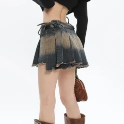 Skirts*Boogzel Clothing Denim Distressed Pleated Mini Skirt DarkGrey