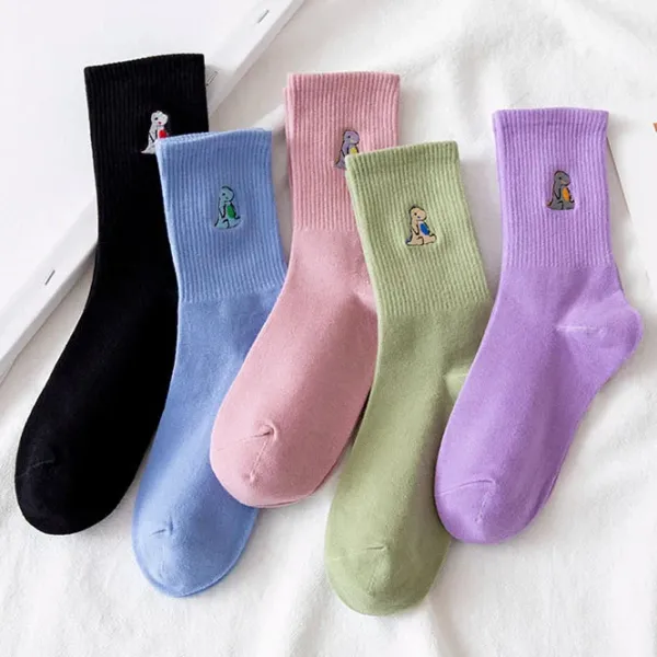 Socks*Boogzel Clothing Dino Embroidery Pastel Socks