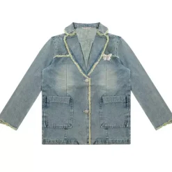 Coats & Jackets*Boogzel Clothing Distressed Denim Blazer in Blue