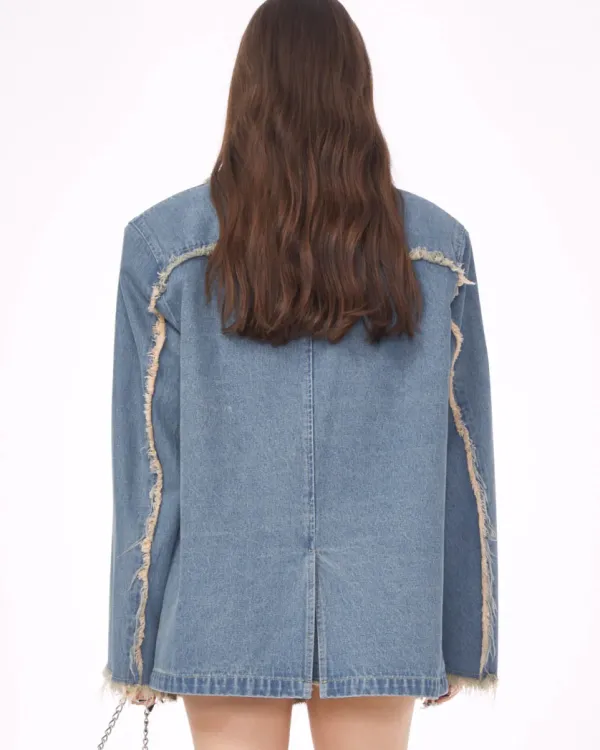 Coats & Jackets*Boogzel Clothing Distressed Denim Blazer in Blue
