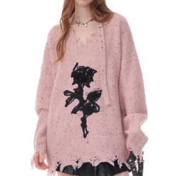 Sweaters*Boogzel Clothing Distressed Rose Print Sweater