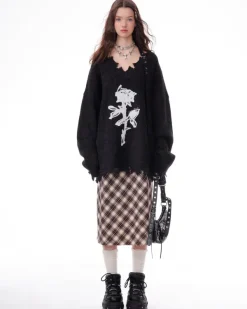Sweaters*Boogzel Clothing Distressed Rose Print Sweater