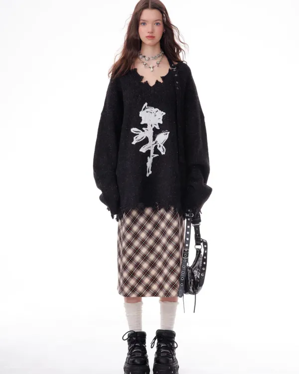 Sweaters*Boogzel Clothing Distressed Rose Print Sweater