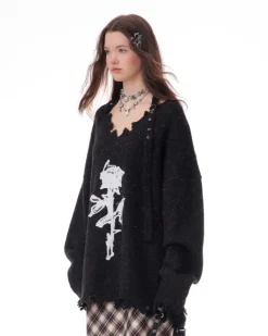 Sweaters*Boogzel Clothing Distressed Rose Print Sweater