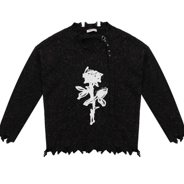 Sweaters*Boogzel Clothing Distressed Rose Print Sweater