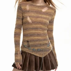 Sweaters|Long Sleeve Tops*Boogzel Clothing Distressed Striped Knit Sweater