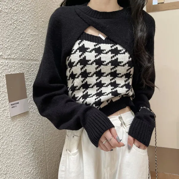 Sweaters*Boogzel Clothing Dogtooth Check Top & Sweater Co-Ord