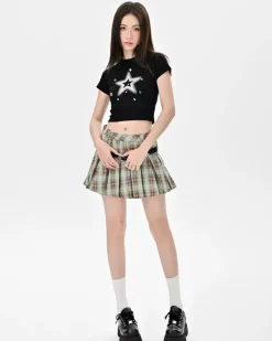 Belts & Chains|Skirts*Boogzel Clothing Double Belt Plaid Pleated Skirt in Green