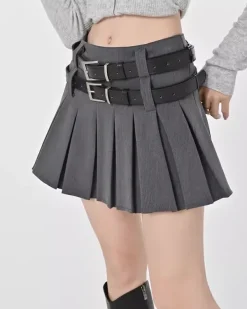 Belts & Chains|Skirts*Boogzel Clothing Double Belt Pleated Mini Skirt