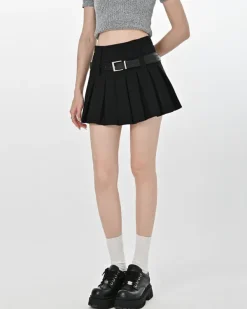 Belts & Chains|Skirts*Boogzel Clothing Double Belt Pleated Mini Skirt