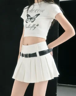 Belts & Chains|Skirts*Boogzel Clothing Double Belt Pleated Mini Skirt