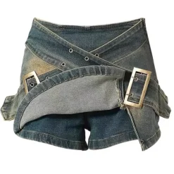Skirts*Boogzel Clothing Double Buckle Denim Mini Skirt Blue