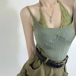 Y2K Tops*Boogzel Clothing Double Layered Y2K Knit Halter Top