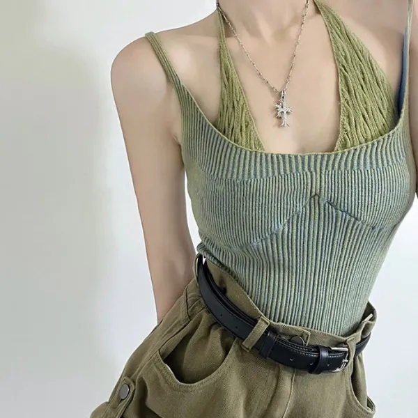 Y2K Tops*Boogzel Clothing Double Layered Y2K Knit Halter Top