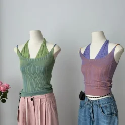 Y2K Tops*Boogzel Clothing Double Layered Y2K Knit Halter Top