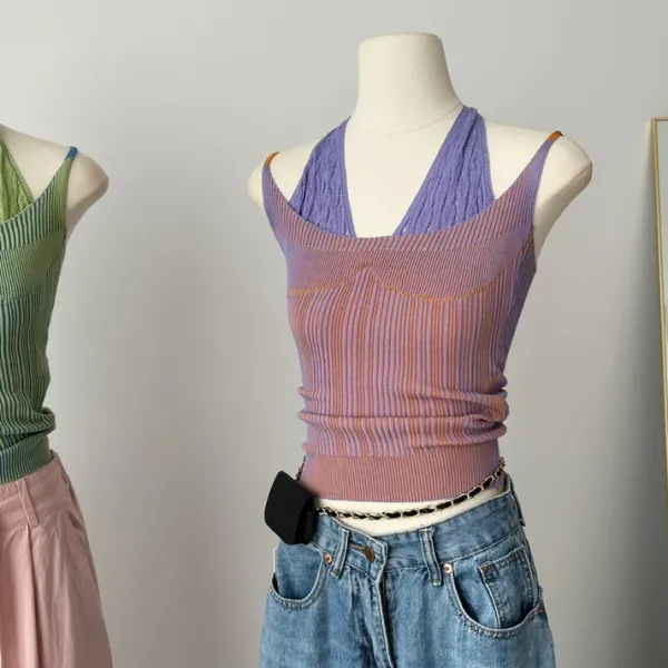 Y2K Tops*Boogzel Clothing Double Layered Y2K Knit Halter Top