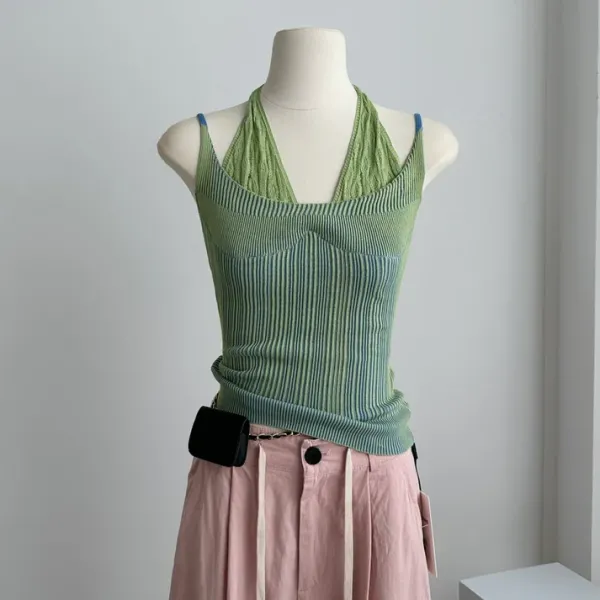 Y2K Tops*Boogzel Clothing Double Layered Y2K Knit Halter Top