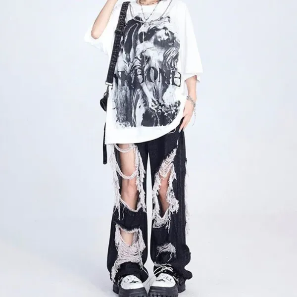 Jeans*Boogzel Clothing Downtown Girl Aesthetic Destroyed Jeans Black