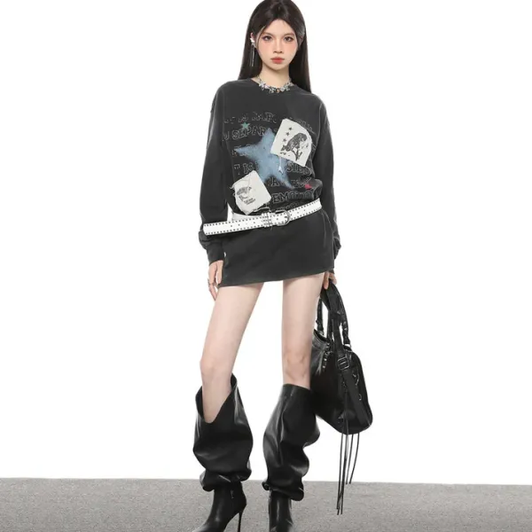 Sweatshirts*Boogzel Clothing Downtown Girl Aesthetic Sweatshirt DarkGrey