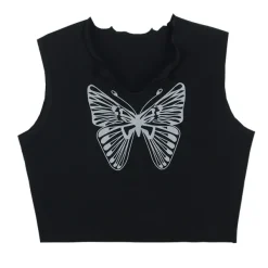 Crop Tops*Boogzel Clothing Downtown Girl Butterfly Crop Tee Black