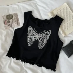 Crop Tops*Boogzel Clothing Downtown Girl Butterfly Crop Tee Black