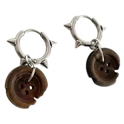 Earrings*Boogzel Clothing Downtown Girl Button Earrings Silver/brown
