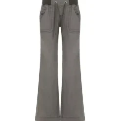 Pants & Trousers*Boogzel Clothing Downtown Girl Drawstring Denim Pants Grey