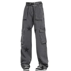 Jeans*Boogzel Clothing Downtown Girl Star Baggy Jeans Grey