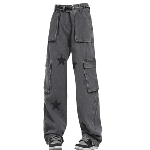 Jeans*Boogzel Clothing Downtown Girl Star Baggy Jeans Grey